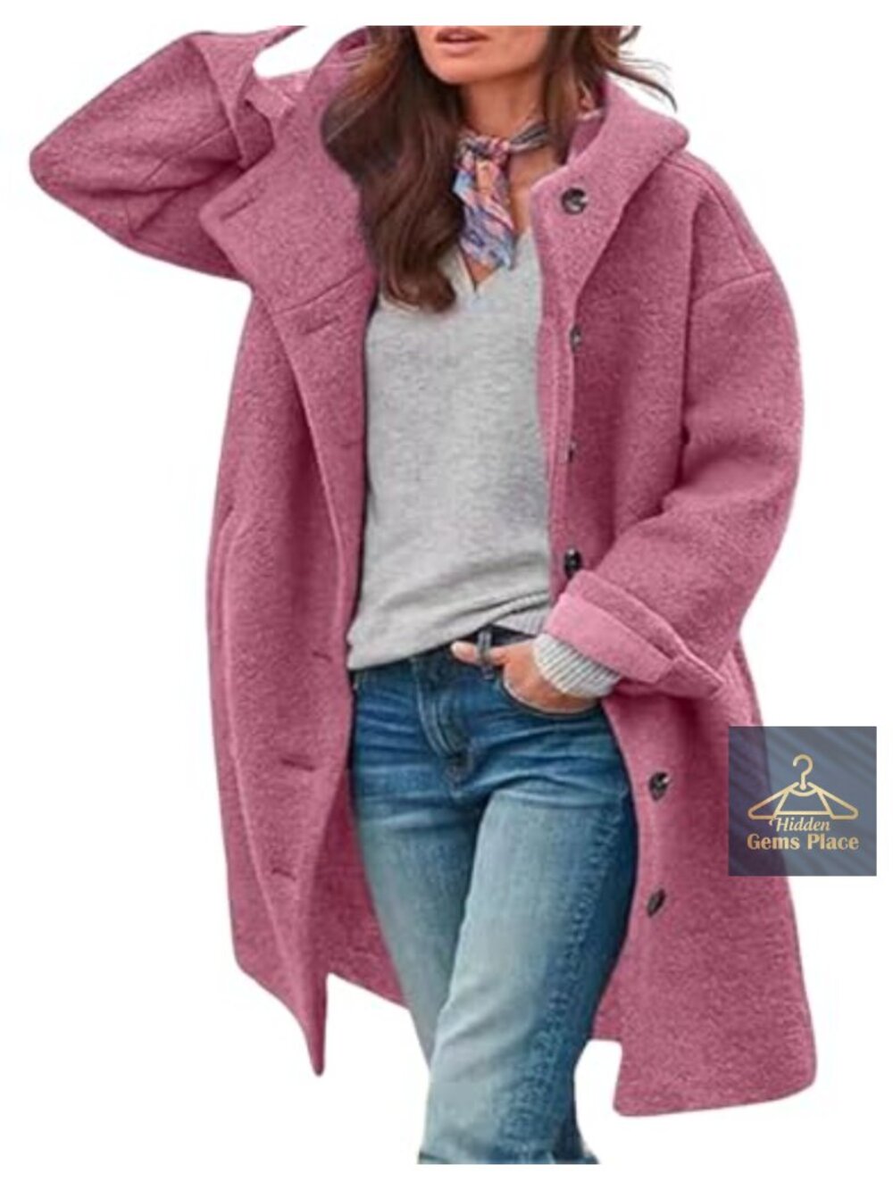 Women Wool Blend Pea Coat Long Hooded Trench Overcoat Button Down Loose Fit